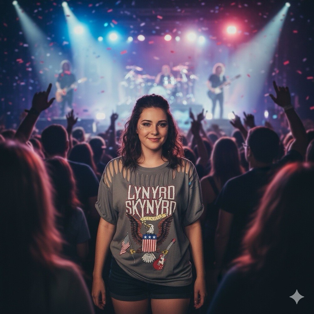 Lynyrd Skynyrd T-Shirt Womens Plus Size 4 Gray Distressed‎ Cut Out Shoulder Tour